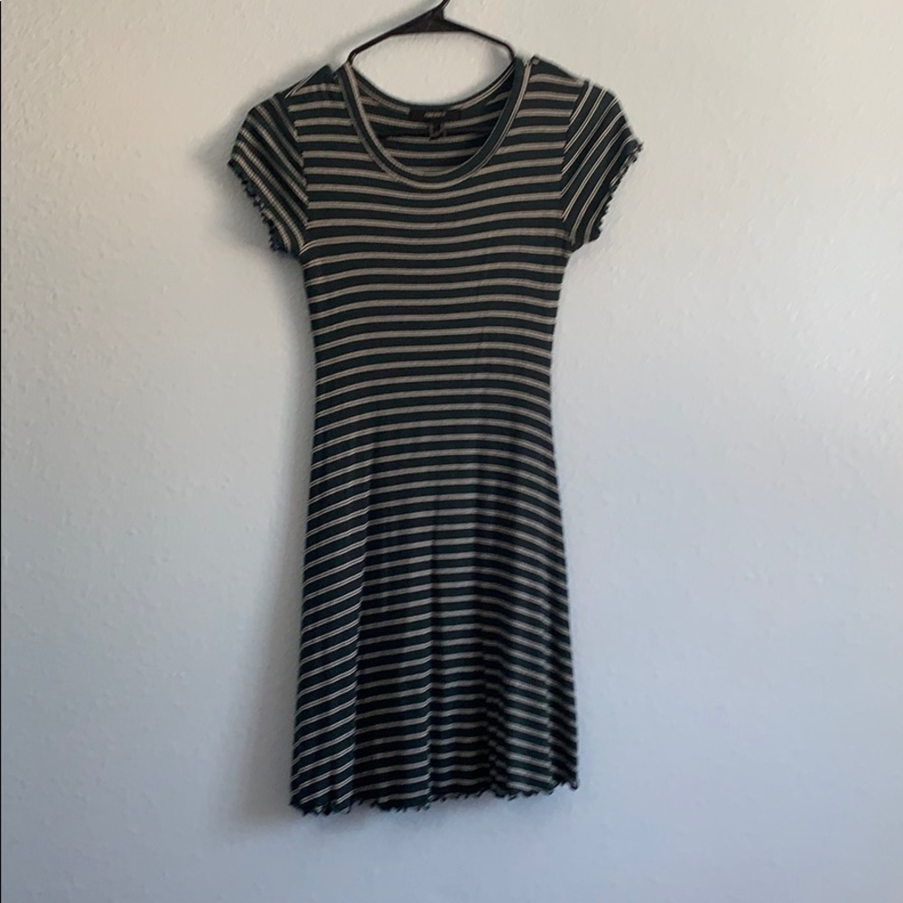 Dark Green and White Stripped Casual Dress